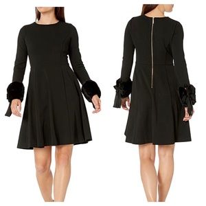 Calvin Klein Black Fit & Flare Faux Fur Cuff Midi Dress Size 20 20W